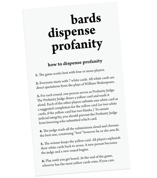 Bards Dispense Profanity: a party game based on the works of William Shakespeare
